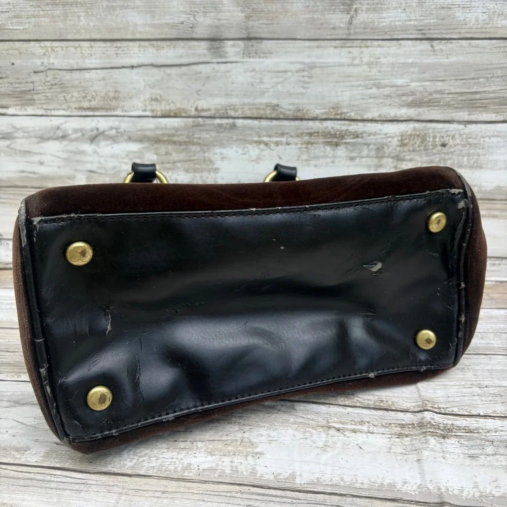 Juicy‎ Couture Royal Bowler Bag Brown Velour Y2K Crown Logo Gold Hardware  Fair